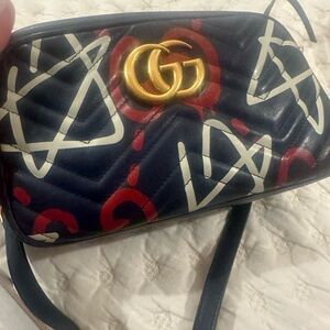 Gucci GG Marmont crossbody Ghost bag leather navy multicolor